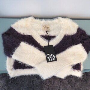 NWT Chaser Super Soft LS V-Neck Sweater Navy & Cream Size Small